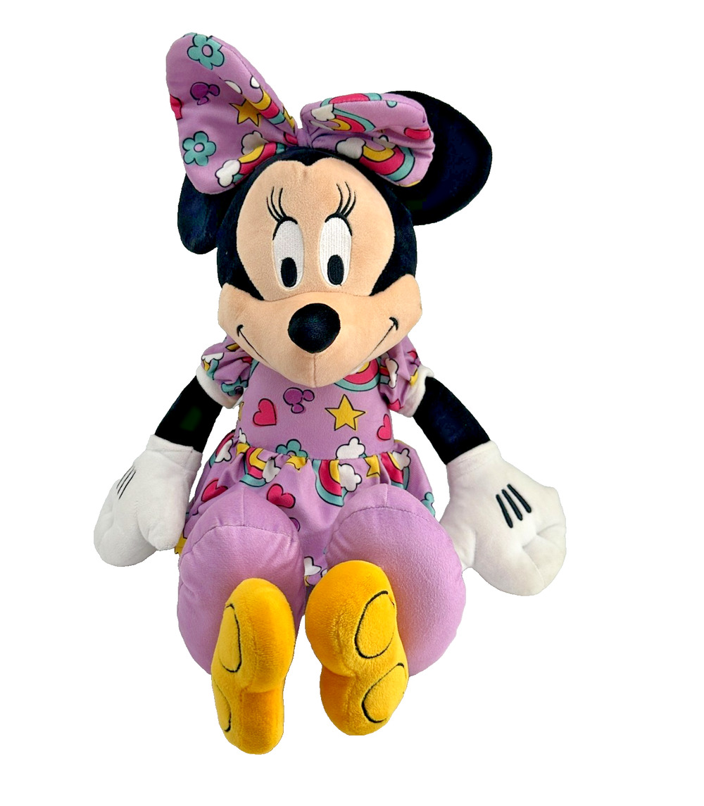 Disney Minnie Mouse Plush Rainbow Hearts Dress Purple Bow Kohl's The Big One 22"